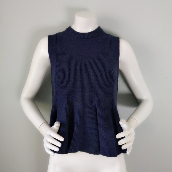 3.1 Phillip Lim Navy Blue Knit Peplum Sleeveless Sweater...